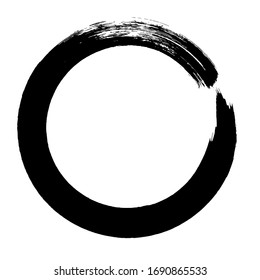 Circle Ink Brush Stroke, Japanese Calligraphy Paint Buddhism Symbol, Zen Enso, Black Paint Round Line, Vector Illustration.
