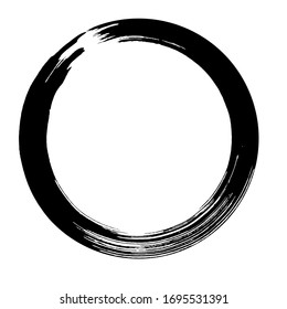 Circle ink brush stroke, japanese calligraphy paint buddhism symbol, Zen enso, black paint round line, vector illustration.