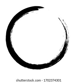 Circle ink brush stroke, japanese calligraphy paint buddhism symbol, Zen enso, black paint round line, vector illustration.