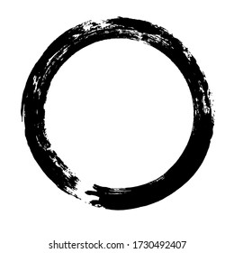 Circle Ink Brush Stroke, Japanese Calligraphy Paint Buddhism Symbol, Zen Enso, Black Paint Round Line, Vector Illustration.