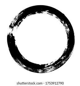 Circle ink brush stroke, japanese calligraphy paint buddhism symbol, Zen enso, black paint round line, vector illustration.