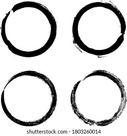 Circle ink brush stroke, japanese calligraphy paint buddhism symbol, Zen enso, black paint round line, vector illustration.
