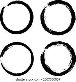 Circle ink brush stroke, japanese calligraphy paint buddhism symbol, Zen enso, black paint round line, vector illustration.