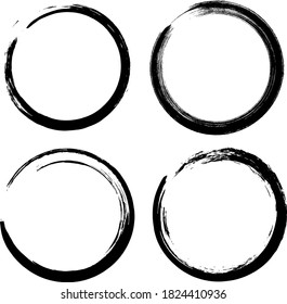 Circle ink brush stroke, japanese calligraphy paint buddhism symbol, Zen enso, black paint round line, vector illustration.