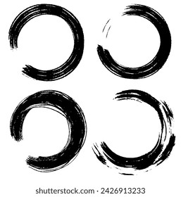 Circle ink brush stroke, japanese calligraphy paint buddhism symbol, Zen enso, black paint round line, vector illustration.