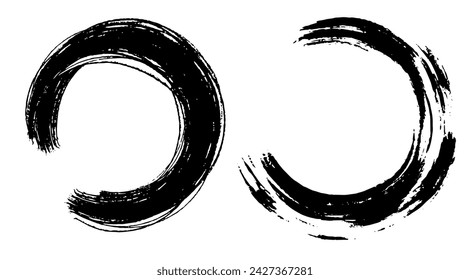 Circle ink brush stroke, japanese calligraphy paint buddhism symbol, Zen enso, black paint round line, vector illustration.