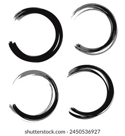 Circle ink brush stroke, japanese calligraphy paint buddhism symbol, Zen enso, black paint round line, vector illustration.