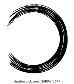 Circle ink brush stroke, japanese calligraphy paint buddhism symbol, Zen enso, black paint round line, vector illustration.