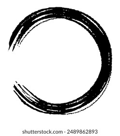 Circle ink brush stroke, japanese calligraphy paint buddhism symbol, Zen enso, black paint round line, vector illustration.