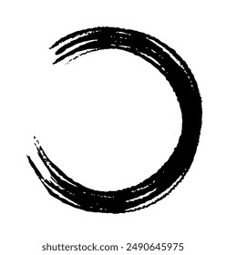 Circle ink brush stroke, japanese calligraphy paint buddhism symbol, Zen enso, black paint round line, vector illustration.