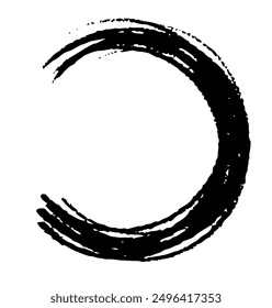 Circle ink brush stroke, japanese calligraphy paint buddhism symbol, Zen enso, black paint round line, vector illustration.