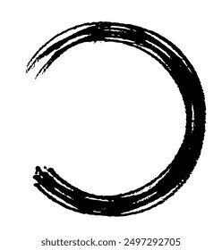 Circle ink brush stroke, japanese calligraphy paint buddhism symbol, Zen enso, black paint round line, vector illustration.