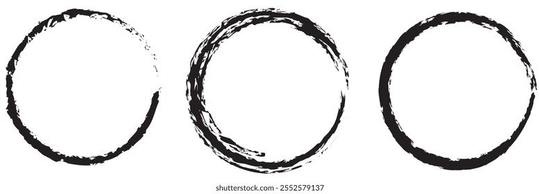 Circle ink brush stroke, japanese calligraphy paint buddhism symbol, Zen enso, black paint round line, vector illustration.