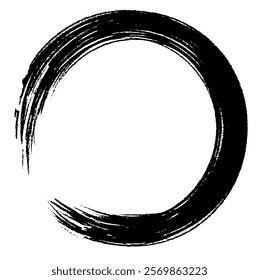 Circle ink brush stroke, japanese calligraphy paint buddhism symbol, Zen enso, black paint round line, vector illustration.