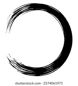 Circle ink brush stroke, japanese calligraphy paint buddhism symbol, Zen enso, black paint round line, vector illustration.