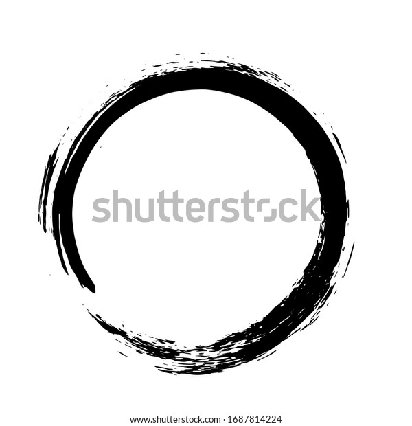 Circle\
ink brush stroke, japanese calligraphy paint buddhism symbol, Zen\
enso, black paint round line, vector\
illustration.