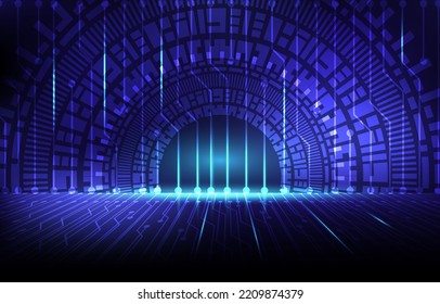 Circle innovation technology concept. Big data tunnel. Data security bridge. Computer network security. Network cyber technology. Hi-tech communication futuristic digital innovation background vector.