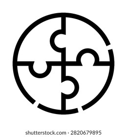 Circle jigsaw pieces forming a complete ring, symbolizing teamwork, collaboration, unity and strategy as connected parts solving a problem and achieving shared success
