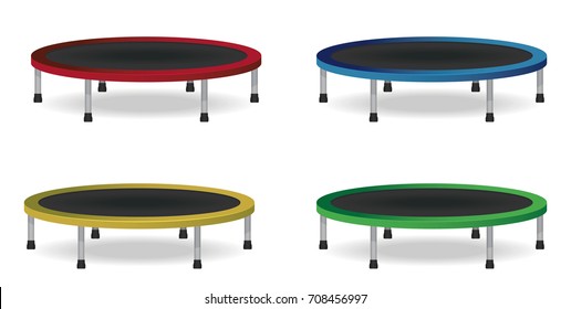 Circle Springen Trampolin Set. Einzige Vektorgrafik. Athletische Ausrüstung für Innen- oder Außenfitness.