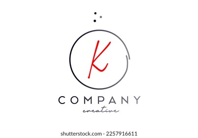 Circle K handwritten alphabet letter logo with dots and black red color. Corporate creative template design for business and company