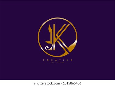 Circle K letter linear shape luxury flourishes ornament logotype gold color 