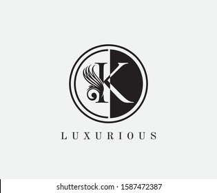 Circle K Letter Vintage Logo Icon. Black and White K With Classy Leaves Shape design perfect for fashion, Jewelry, Beauty Salon, Cosmetics, Spa, Hotel and Restaurant Logo. 