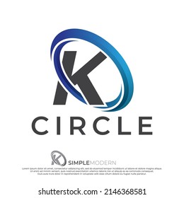Ilustración del logotipo Círculo K, elementos de diseño del logotipo de giro de círculo abstracto. Estilo plano de papel original