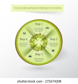 Circle kiwi template for diagram, graph, presentation and chart with 4 options, parts, steps or processes. Vector infographic