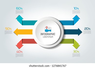 Circle label with 6 arrows infographics.