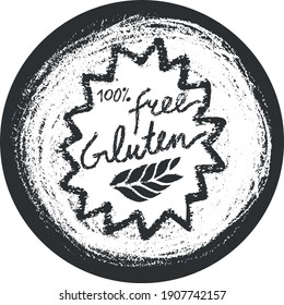 Circle label Gluten free vector. Hand drawn round label of gluten-free. Healthy eating symbol. Crayon textures. Sticker green products. Healthy food sign. Allergen free icon with hand written text.
