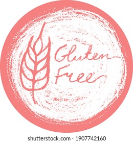 Etiqueta de círculo vector libre Gluten. Etiqueta redondeada dibujada a mano libre de gluten. Símbolo saludable de comer. Texturas de crayón. Productos verdes pegajosos. Signo de comida saludable. Icono libre de alérgicos con texto escrito a mano.