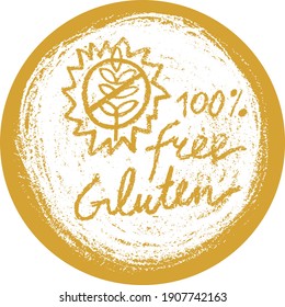 Circle label Gluten free vector. Hand drawn round label of gluten-free. Healthy eating symbol. Crayon textures. Sticker green products. Healthy food sign. Allergen free icon with hand written text.