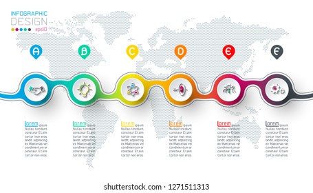 Circle label infographic with step by steps.