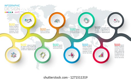 Circle label infographic with step by steps.