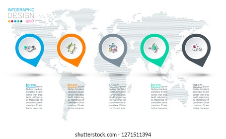 Circle label infographic with step by steps.