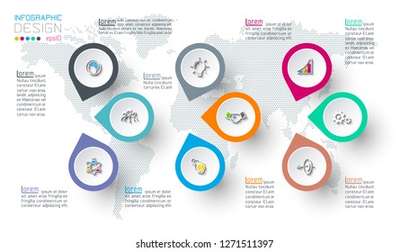 Circle label infographic with step by steps.