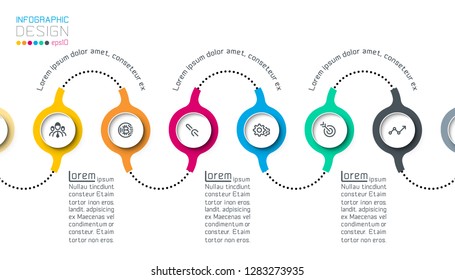 Circle label infographic with step by steps.