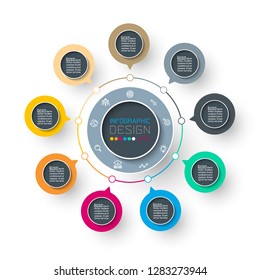 Circle label infographic with step by steps.