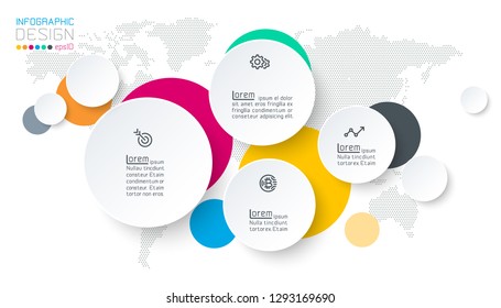 Circle label infographic with step by steps.