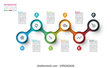 Circle label infographic with step by steps.