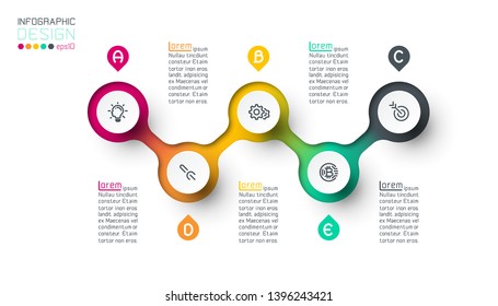 Circle label infographic with step by steps.