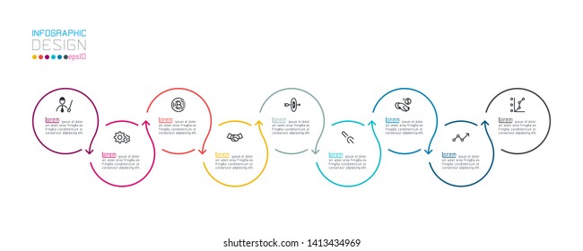 Circle label infographic with step by steps.