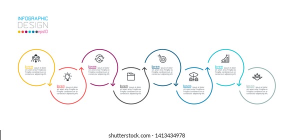 Circle label infographic with step by steps.