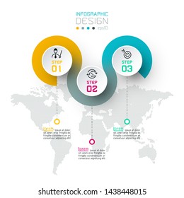 Circle label infographic with step by steps.