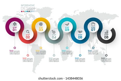 Circle label infographic with step by steps.