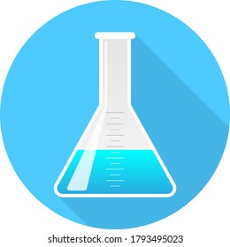 Circle Laboratory Equipment Cartoon Vector - Erlenmeyer Flask, Titration, Experiment Long Shadow Round Icon