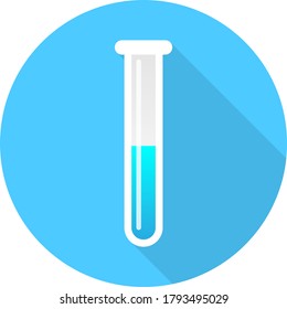 Circle Laboratory Equipment Cartoon Vector - Test Tube Long Shadow Round Icon