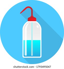 Circle Laboratory Equipment Cartoon Vector - Alcohol Squeeze Bottle Long Shadow Round Icon