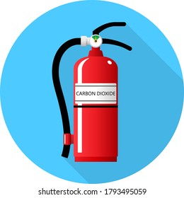 Circle Laboratory Equipment Cartoon Vector - Foam Carbon Dioxide Fire Extinguisher Cylinder Long Shadow Round Icon