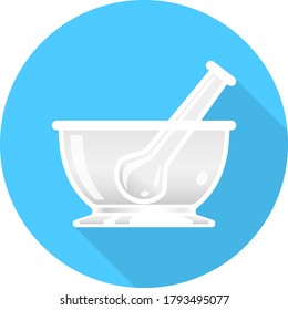 Vector De Caricatura De Equipo De Laboratorio Círculo - Mortero De Vidrio E Icono De Pestle Aislado En Fondo Blanco